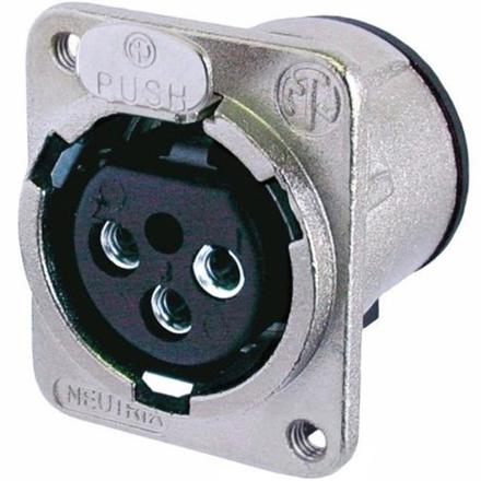 Neutrik 3pol-XLR Chassisbu., vertikale Leiterplattenmontage, vernickeltes Gehäuse, Silber beschichtete Kont., M3 Gewinde
