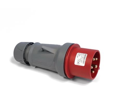 CEE Mennekes, 5pol, 32A/400V, Stecker, Farbe ROT/GRAU, IP44 "POWERTop Plus", Anschluß: Schraub-Klemmen ErgoCONTACT