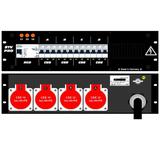 Ultralite Stromvert. STV 63A, FI, IN: CEE63 Kab. 1.5m/rücks. OUT: 2 CEE32, 2 CEE16, 6 LS C32, 6 LS C16