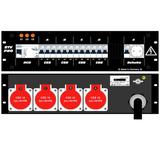 Ultralite Stromvert. STV 63A, FI, IN: CEE63 Kab. 1.5m/rücks. OUT: 2 CEE32, 2 CEE16, 1 Schuko rücks., 6 LS C32, 7 LS C16
