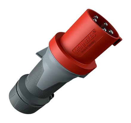 CEE Mennekes, 5pol, 63A/400V, Stecker, Farbe rot, IP54 "PowerTOP Xtra" R, Anschluß: Rahmenklemmen, Schraubkontakte