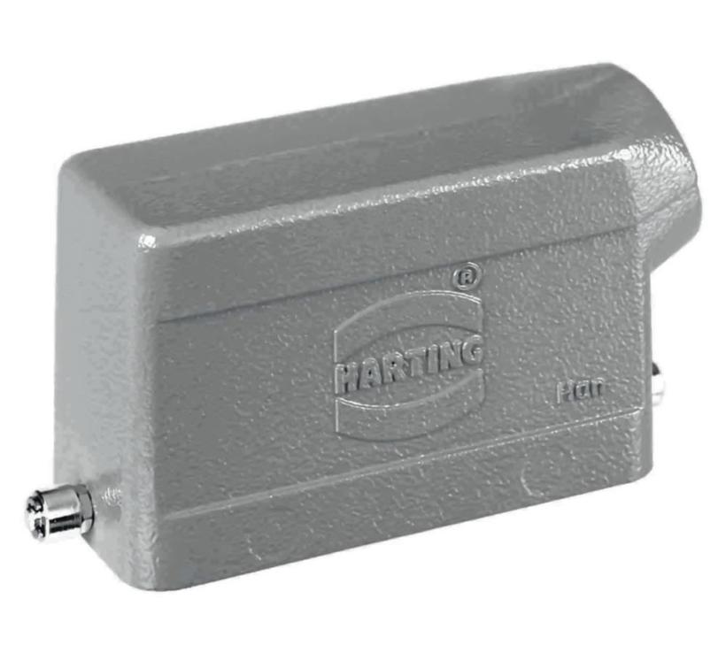 Harting HB-16 gs-R PG21, Tüllengehäuse, seitlich, niedere Bauform, ohne Bügel, ohne Gummilippe, EINBÜGELVERR.
