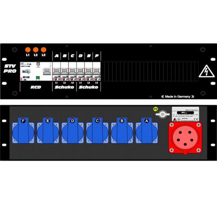Ultralite Stromvert. STV 32A, FI, IN: CEE32 Anbaust./rücks. OUT: 6 Schuko rückseitig, 6 LS C16