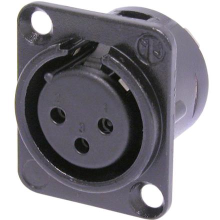 Neutrik 3pol-XLR Chassisbuchse, Plastik schwarz, Lötanschl. vernickeltes Gehäuse, Silber beschichtete Kontakte