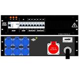 Ultralite Stromvert. STV 63A, FI, IN: CEE63 Kab. 1.5m/rücks. OUT: 1 CEE16, 6 Schuko rücks., 9 LS C16