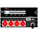 Ultralite Stromvert. STV 63A, FI, IN: CEE63 Kab. 1.5m/rücks. OUT: 4 CEE16 rücks., 12 LS C16