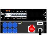 Ultralite Stromvert. STV 63A, FI, IN: CEE63 Kab. 1.5m/rücks. OUT: 1 CEE32, 6 Schuko rücks., 3 LS C32, 6 LS C16