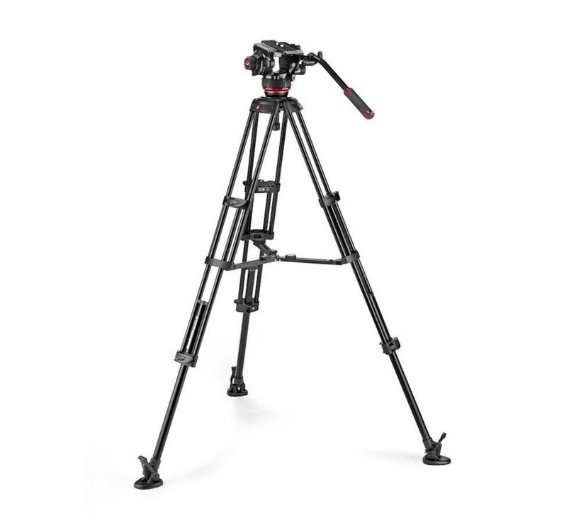 MANFROTTO Fluid-Videokopf 504X mit Carbonfaser- -Doppelrohrstativ, Bodenspinne und Tasche