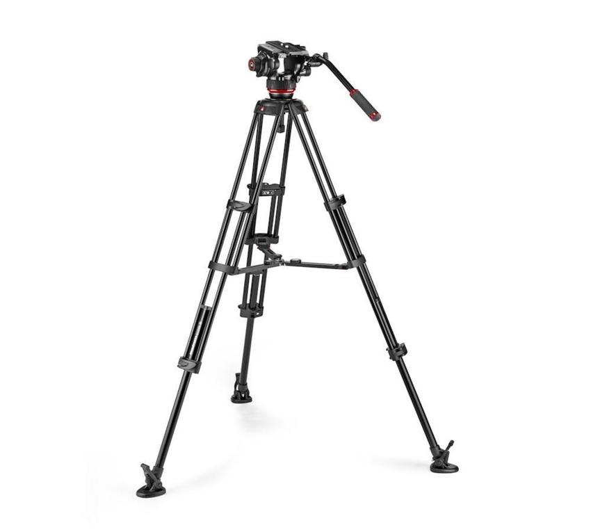 MANFROTTO Fluid-Videokopf 504X mit Carbonfaser- -Doppelrohrstativ, Bodenspinne und Tasche