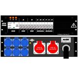 Ultralite Stromvert. STV 63A, FI, IN: CEE63 Kab. 1.5m/rücks. OUT: 2 CEE32, 6 Schuko, 6 LS C32, 6 LS C16