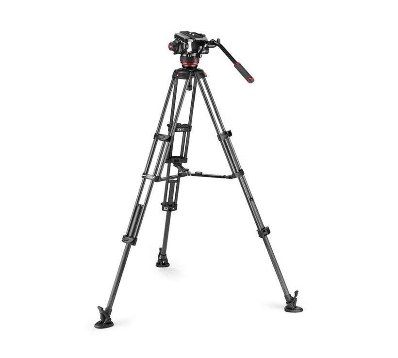 MANFROTTO Fluid-Videokopf 504X mit Carbonfaser- -Doppelrohrstativ, Mittelspinne und Tasche