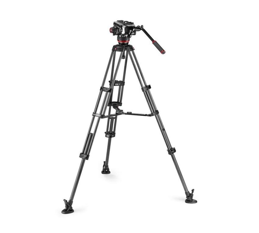 MANFROTTO Fluid-Videokopf 504X mit Carbonfaser- -Doppelrohrstativ, Mittelspinne und Tasche