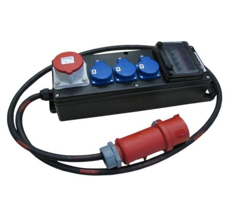 Ultralite Stromverteiler STG 32A, Outdoor, IP44, 6x LS IN: CEE32 Kabel 2m/seitlich, OUT: 1 CEE16, 3 Schuko,