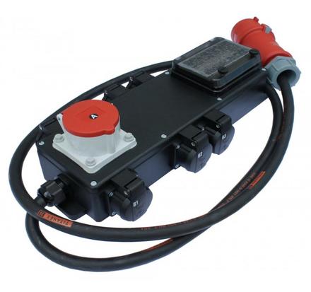 Ultralite Stromverteiler STG 32A, Outdoor, IP44, 6x LS IN: CEE32 Kabel 2m/seitlich, OUT: 1 CEE16, 6 Schuko,