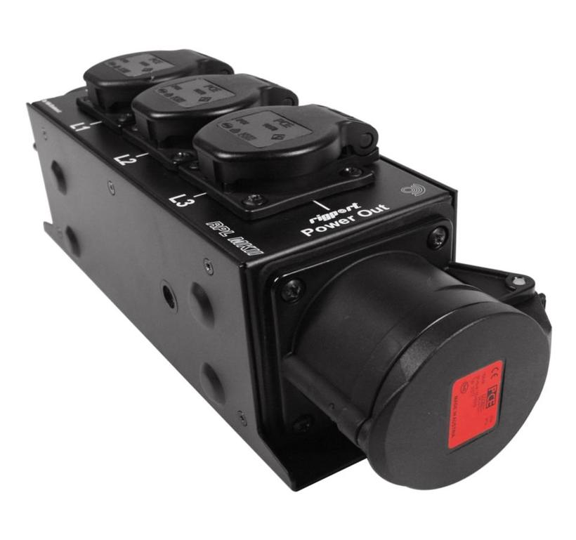 StagePort16S - CEE16 3-Phasen-Stromverteiler mit seitlichen Abgängen und Powercon Abgriffen aller drei Phasen