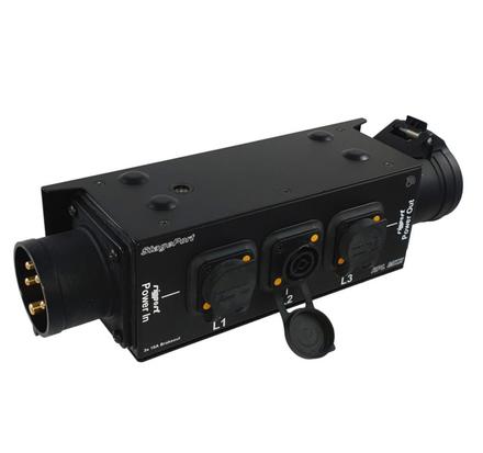 StagePort16T1- CEE16 3-Phasen-Stromverteiler mit seitlichen Abgängen und Powercon-T1  Abgriffen aller drei Phasen