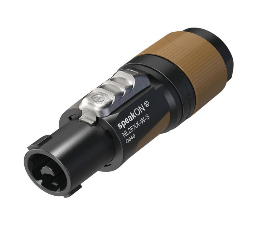 2-poliger speakON Kabelsteckverbinder für Kabeldurchmesser von 6 bis 12 mm, Schraubklemmen, Spannzangen-Zugentlastung