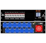 Ultralite Stromvert. STV 32A, 19" Gehäuse 3HE, schwarz IN: CEE32 Anbaust./ rücks.5p. 6h, OUT: 12x  Mennekes