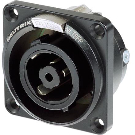 Speakon 8pol female Chassisst. im schwarz-verchromtem Metall-Gehäuse, Lötanschlüsse bzw. ¼" Flachsteckzungen