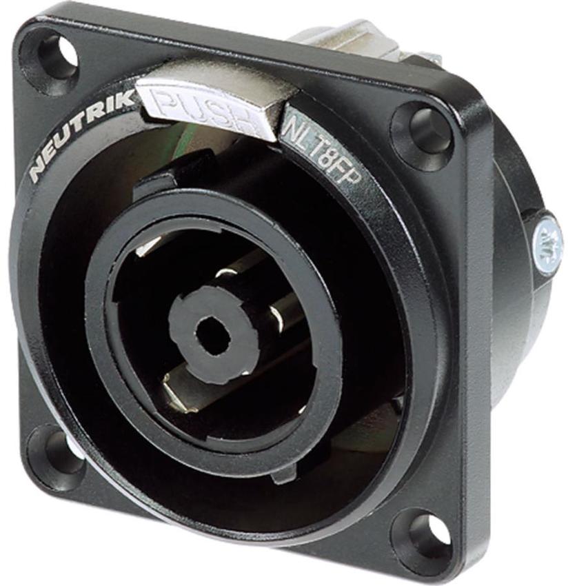 Speakon 8pol female Chassisst. im schwarz-verchromtem Metall-Gehäuse, Lötanschlüsse bzw. ¼" Flachsteckzungen