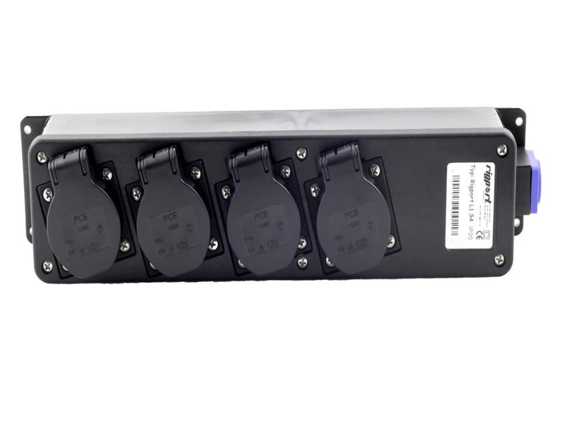 RigPortL1S4 - BreakoutBox mit Powercon Anschlüssen und 4 seitlichen Schukosteckdosen