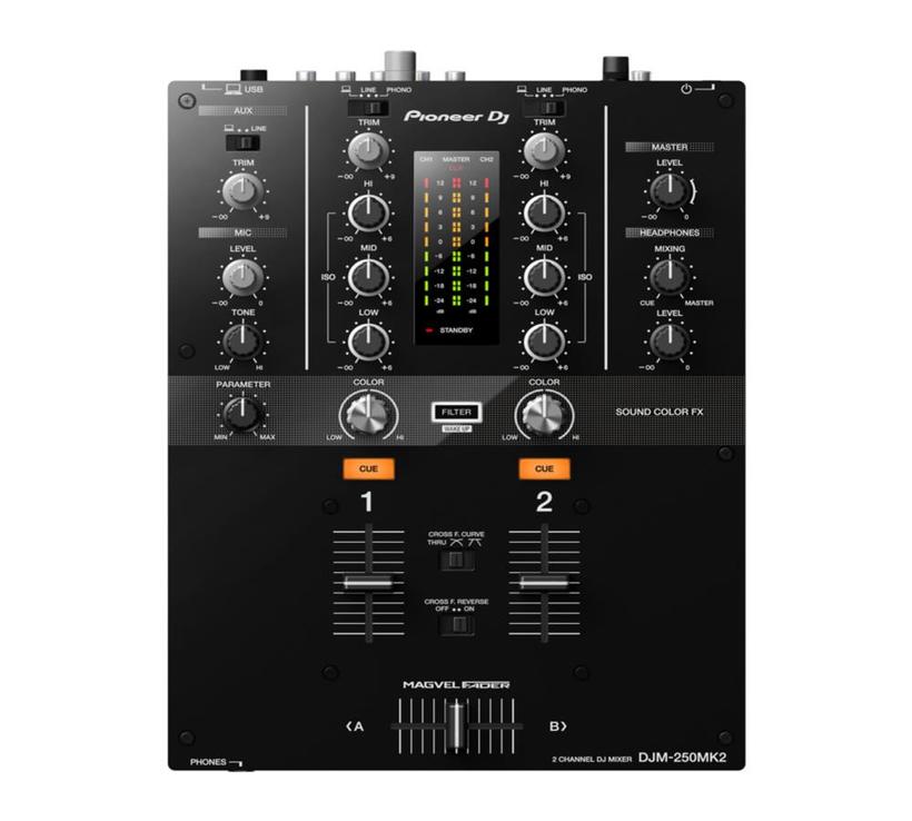 Pioneer DJM-250MK2, DJ-Mixer, 2 Kanäle, SCHWARZ 2-Kanal-DJ-Mixer mit unabhängigem Kanalfilter