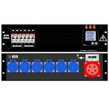 Ultralite Stromvert. STV 32A, 19" Gehäuse 3HE, schwarz IN: CEE32 Anbaust./ rücks.5p. 6h, OUT: 6x  Mennekes