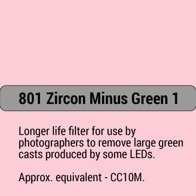 LEE-Filters, Zircon Nr. 801, Rolle 305x120cm Zircon Minus Green 1   Approx equivalent - CC10M