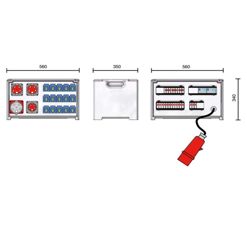 Merz Steckdosenverteiler Event TYP: SVE4 63/121-15 Steckdosenvert. Kunstst. 44kVA IP44, stappelbar, Tragegriffe