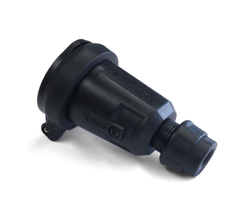 CEE Mennekes Kupplung 16A/230V,  Farbe: SCHWARZ, IP54, 2 p+PE, Schraubkontakt bis 3 x 2,5 mm², Klappdeckel