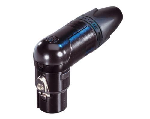 Neutrik 4pol-XLR Winkelkabelbuchse, schwarz-verchromtes Gehäuse, Gold beschichtete Kontakte
