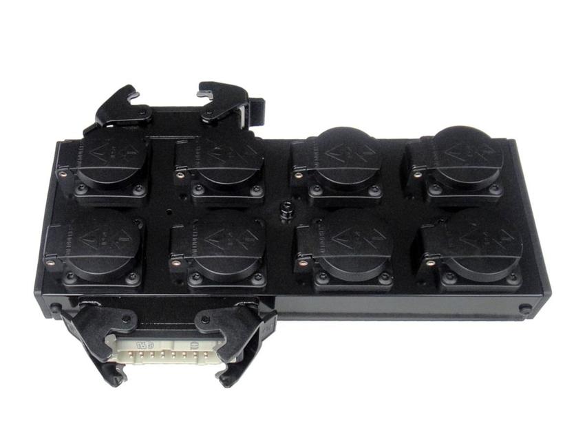 Ultralite Powerbox 8 (Alu) mit 2. Hartinganschluss, SCHWARZ In 1x HB16 /  OUT 8x Schuko & 1x HB16, inkl. M10 Hülse