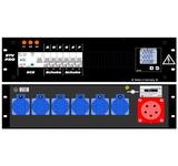 Ultralite Stromvert. STV 32A, 19" Gehäuse 3HE, schwarz IN: Anbaugerätestecker CEE32 400V, 5p. 6h, OUT: 12x Schuko