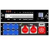 Ultralite Stromvert. STV 32A, 19" Gehäuse 3HE, schwarz IN: Anbaustecker CEE32 400V, 5p. 6h, OUT: 2x Anbaudosen, 6x