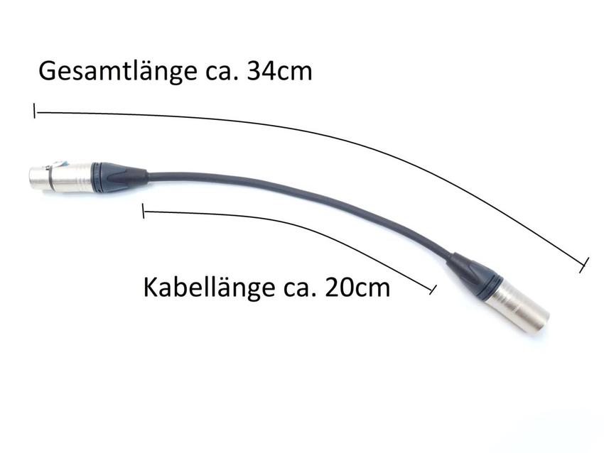 Adapter mit Neutrik Steckern NC3MXX auf NC5FXX, 110 Ohm Kabellänge 30cm, Gesamtlänge ca. 34cm