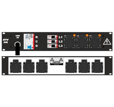 Ultralite Stromvert. STVPA 16A, FI, IN: CEE16 Ka. 2m/vorne OUT: 6 Schuko rücks., 3 Schuko vorne, 3 LS C16