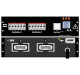 Ultralite Stromvert. STV 32A, 19" Gehäuse 3HE, schwarz IN: Stecker CEE32 400V, 5p. 6h, OUT: 2x Multipin HAN-E 16p,