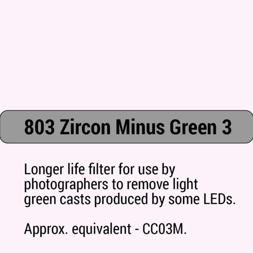 LEE-Filters, Zircon Nr. 803, Rolle 305x120cm Zircon Minus Green 3   Approx equivalent - CC03M
