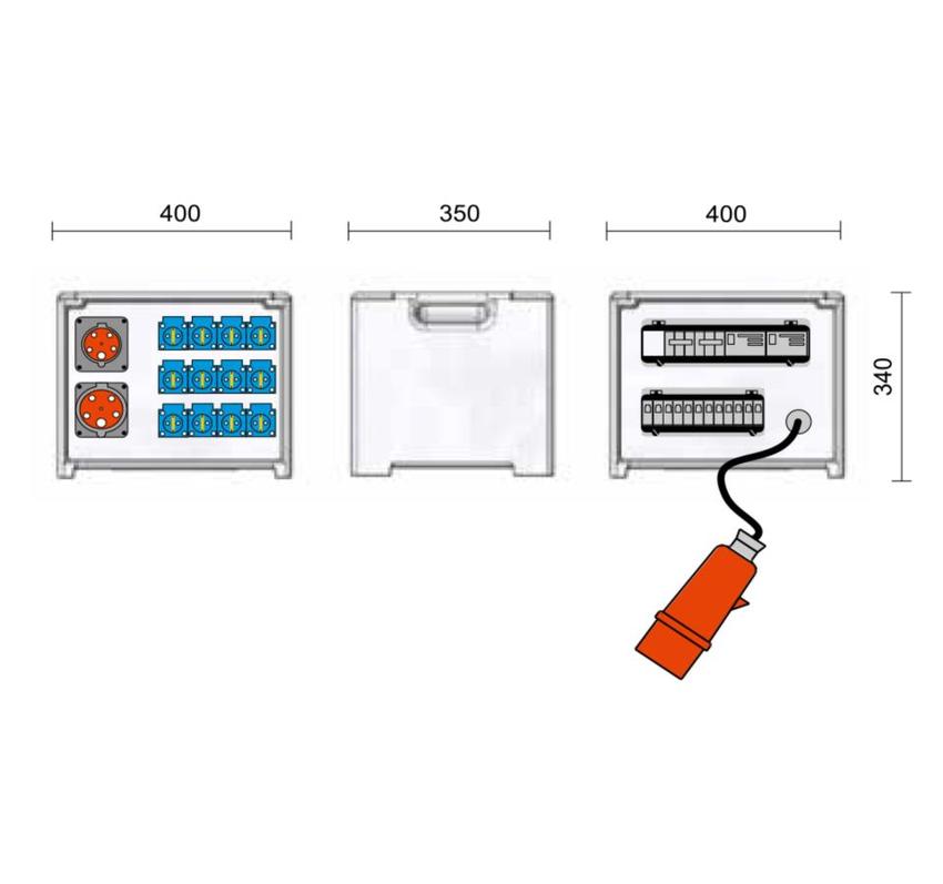 Merz Steckdosenverteiler Event TYP: SVE3 63/11-12 Steckdosenvert. Kunstst. 44kVA IP44, stappelbar, Tragegriffe
