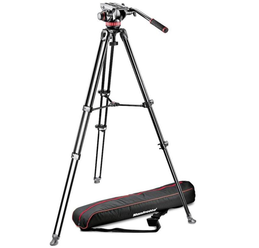 MANFROTTO Alu Doppelrohr-Videostativ mit 502 Fluid-Video-Neiger und Tasche